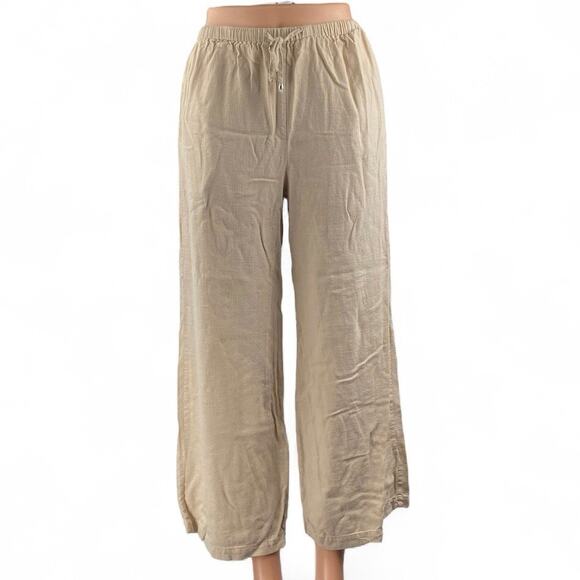 Princess Polly Beige Elastic High Waist Drawstring Wide Leg Trousers Pants Sz 32 - Picture 1 of 5